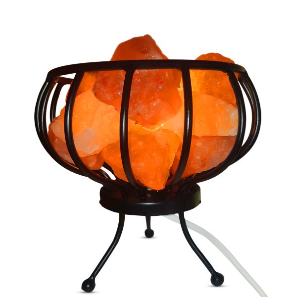Crystal Salt Lamp pink “Fire Basket” with Metal Basket and Approx.