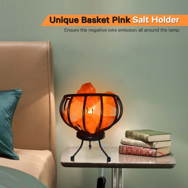 Crystal Salt Lamp pink “Fire Basket” with Metal Basket and Approx.
